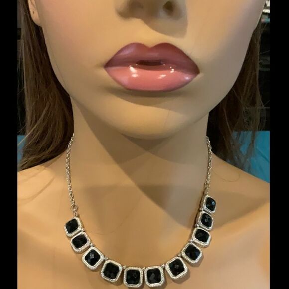 Vintage Silver Black Statement Necklace - Picture 1 of 4